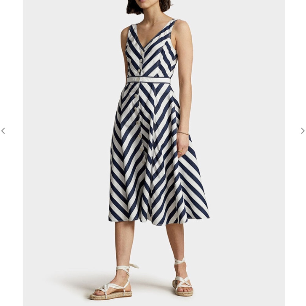 Ralph Lauren Romy Chevron-Stripe Cotton Midi Dress